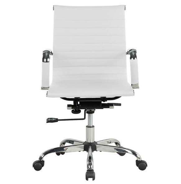 Ribbed Back PU Leather Office Chair, Adjustable Height, White  Computer Chair Office Chairs