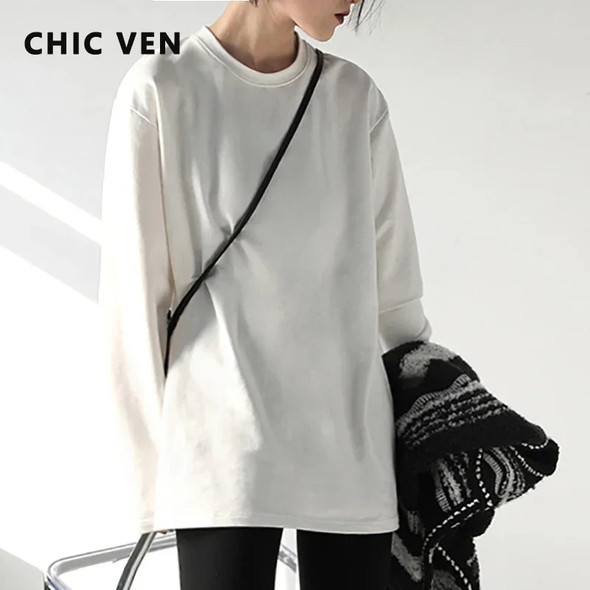 CHIC VEN Spring Autumn Women's Solid Color Loose Long Sleeve T-shirt O-neck Basic Top Bottomed Shirt Casual Tshirt Woman Femal