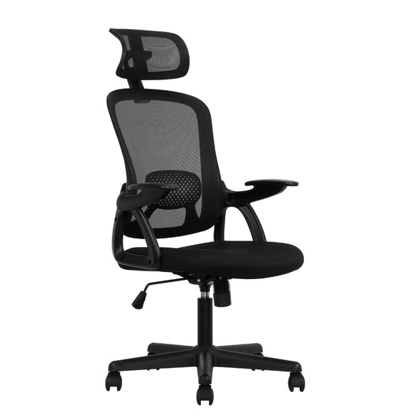 Ergonomic Office Chair with Adjustable Headrest, Black Fabric, 275lb Capacity,25.25 X 24.25 X 44.00 Inches