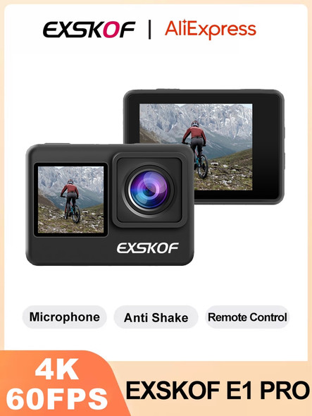 4K 60FPS Action Camera EXSKOF E1 PRO 4K@60FPS 4x Digital Zoom WIFI Waterproof Moto Helmet Cam Anti Shaking Sports Video Cameras