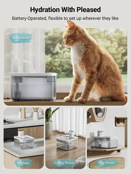 DownyPaws 2.5L Wireless Cat Water Fountain Battery Operated Automatic Pet Water Fountain with Motion Sensor Dog Water Dispenser DownyPaws 2.5L Wireless Cat Water Fountain Battery Operated Automatic Pet Water Fountain with Motion Sensor Dog Water Dispenser
