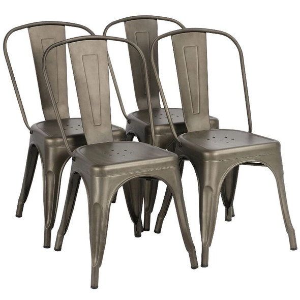 SMILE MART Industrial Modern Metal Dining Chairs, Set of 4, Gunmetal Graychairs dining room  dining chair