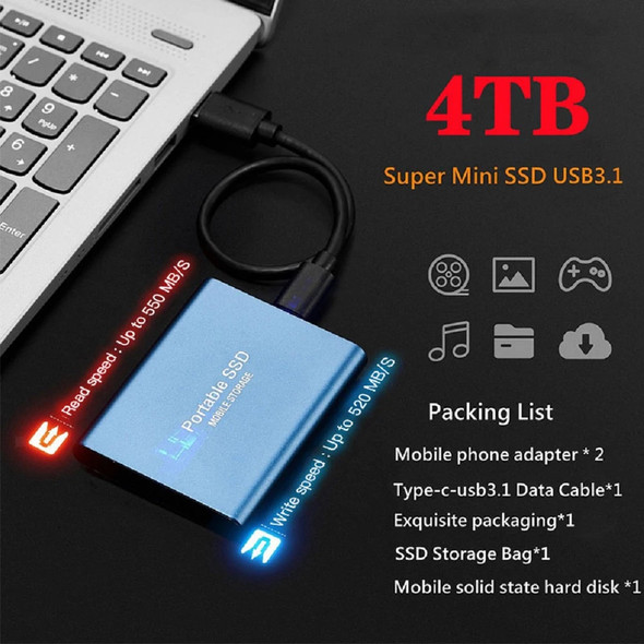 External Hard Drive 2TB Portable SSD 1TB USB 3.1/Type-C Solid State Hard Disk High-Speed Storage Device for Laptops/Desktop/Mac