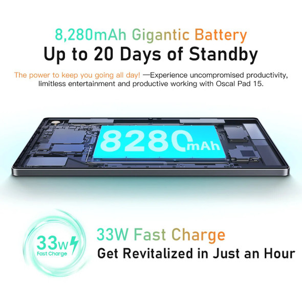 OSCAL Pad 15 Tablets PC 10.36 inch 2K Display T606 Octa Core Android13 16GB 256GB Tablet 8280mAh With 33W Fast Charging Dual 4G