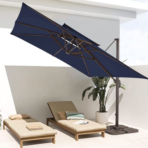 JEAREY 10FT Square Cantilever Patio Umbrella Double Top Roating Outdoor Offset Umbrella Heavy Duty Sun Umbrella