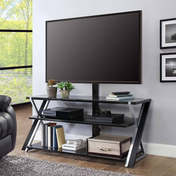 XL-44E Xavier 3-in-1 Television Stand, Durable and Strong，Tempered Glass, Glass, Metal，50.00 X 20.00 X 55.75 Inches