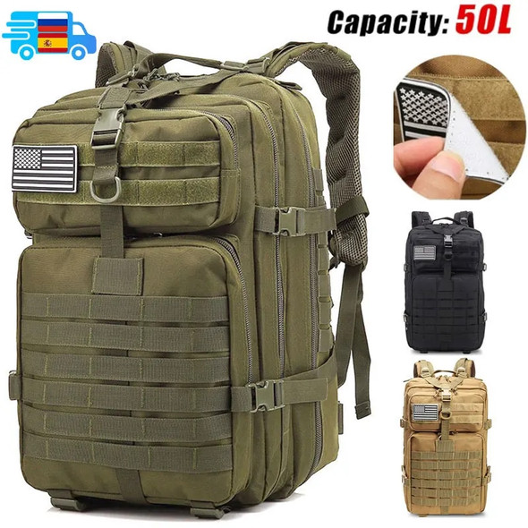 50L Large Capacity Men Army Military Tactical Backpack 3P Softback Outdoor Waterproof Bug Rucksack Hiking Camping Hunting Bags