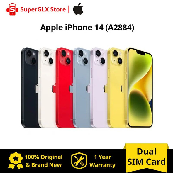 New Original Apple iPhone 14 A2884 iOS 16 Apple A15 Bionic 512GB/256GB/128GB ROM 6GB RAM Dual SIM IP68 dust/water Resistant NFC