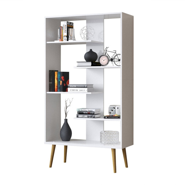 Boahaus Lund Bookcase, White, 5 Shelves, Scandinavian, Ideal for Home Office and Family Room Furniture Decoration Classical