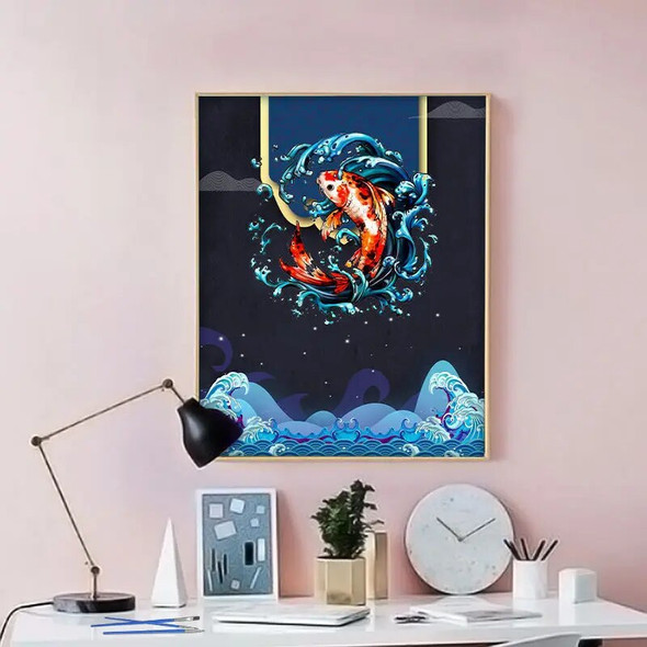 Digital oil painting filling Chinese auspicious Ruyiyi Goldfish Carp Porch decoration color oil color acrylic painting