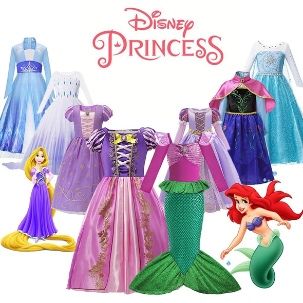 Disney Rapunzel Princess Dress for Children Birthday Carnival Halloween Party Fancy Girls Clothes Mermaid Frozen Cosplay Costume
