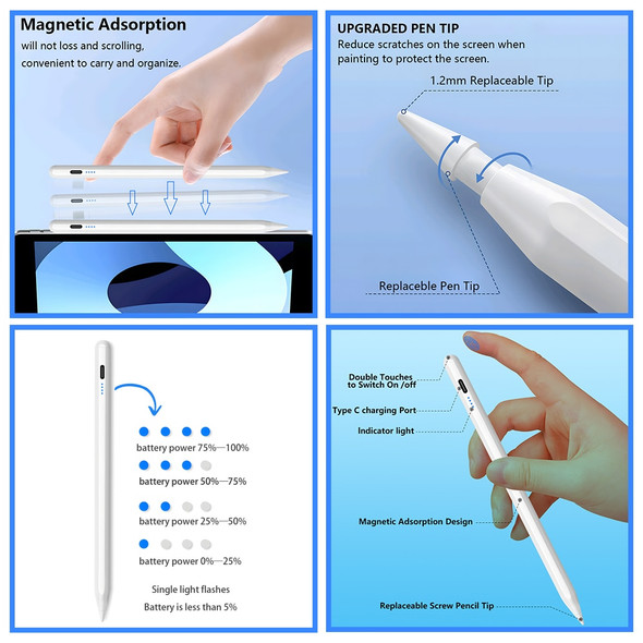 For Apple Pencil Palm Rejection Power Display Ipad Pencil Pen For iPad Accessories 2022 2021 2020 2019 2018 Pro Air Mini Stylus