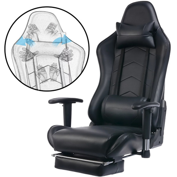 Gaming Chair with Footrest Ergonomic Reclining Leather Chair