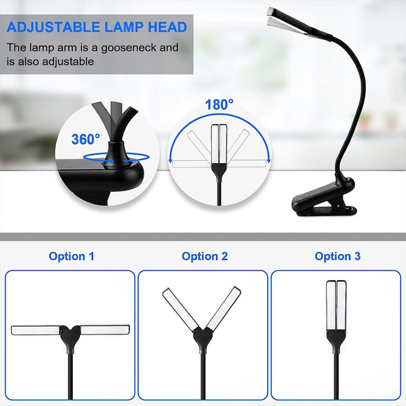 14 LED Clip On Book Light 3 Colors 8 Brightness Usb Rechargeable Night Light Portable Reading Light Book Lamp Mini Desk Lamp