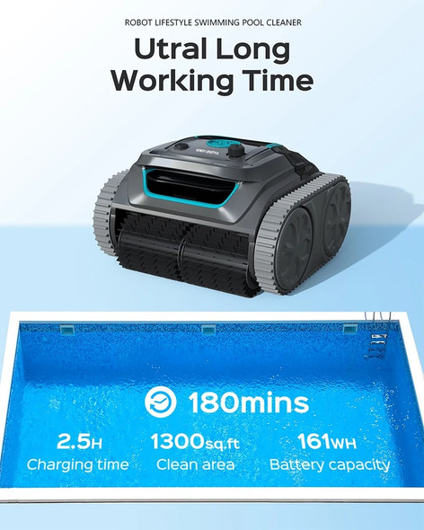 Robot Swimming Pool Cleaner Cordless APP Control Rechargeable Lithium Battery 6400mAh Route Planning for Tiles,PVC,Mosaic,Cement