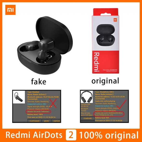 3/6/10/20pcs/lot Original Xiaomi Airdots 2 TWS Wireless Headphones Redmi Airdots Bluetooth Earphone Stereo Bass With Mic Earbuds