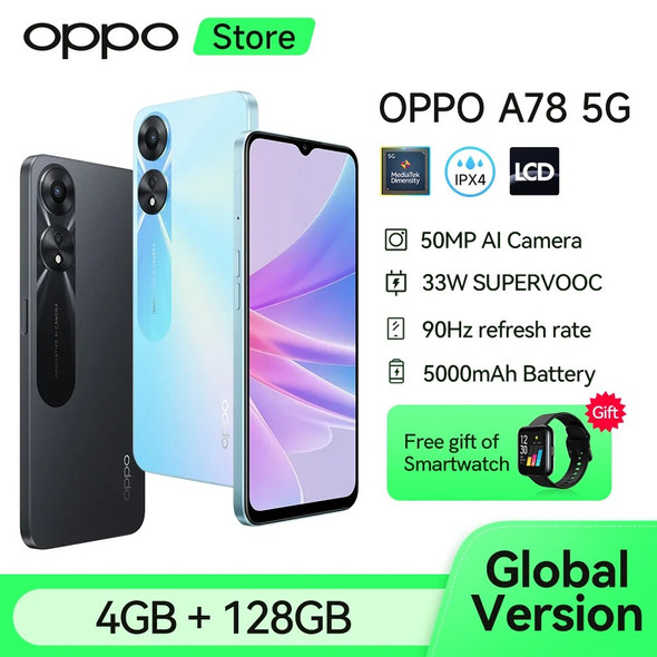 Original OPPO A78 5G SmartPhone 8GB RAM(4+4GB Extended) 128GB ROM 33W Fast Charge 8 Core 2.2GHz Processor 5000 mAh 50 Mp Camera