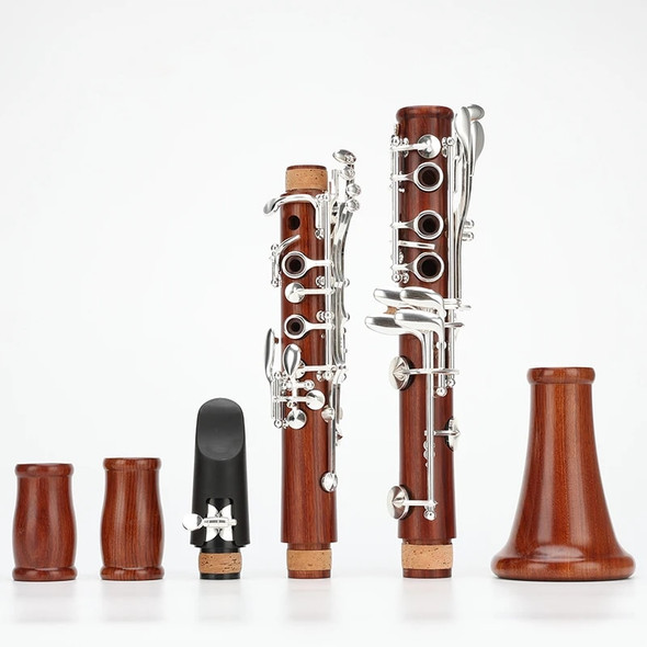 ANMUTIG-Professional Red Wood 17 Key Bb Clarinet, Rosewood Silvering A5