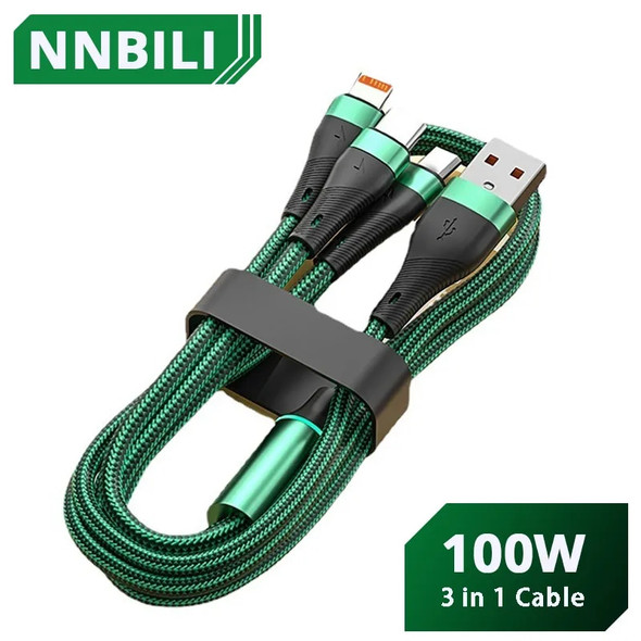 100W 6A USB To Type C 3 in 1 Charging Cable Fast Charge Micro for iPhone 12 For Huawei Xiaomi Samsung Nylon Braided Data Cable