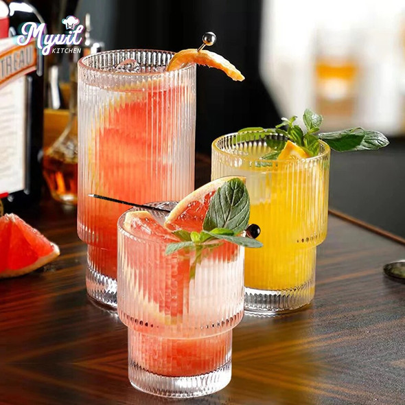 Coffee Glass Cups Stackable Glassware Stripe Simple Transparent Cocktail Bar Beverages Soda Water Juice Mugs Cup Drinkware