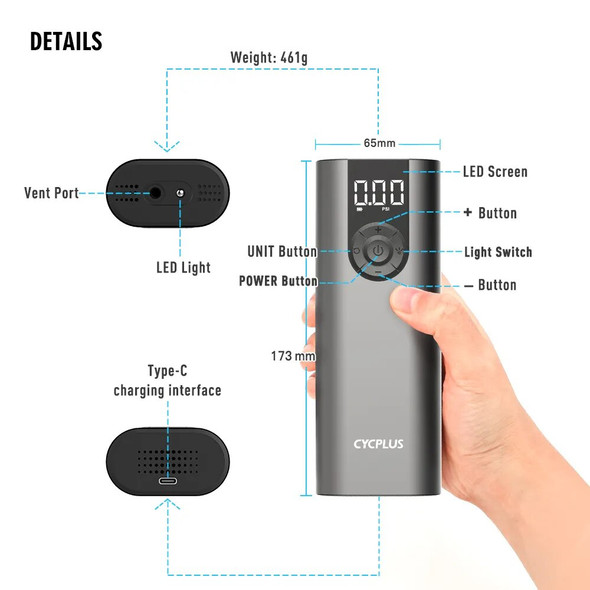 CYCPLUS A8 Portable Bicycle Tire Pump Bike Inflator Electric Air Compressor High Pressure Rechargeable Battery for Car Balls