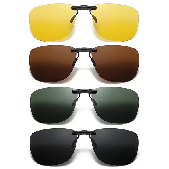 Fishing Square Clip on Sunglasses Black Lens Night Vision Vintage Goggles Clips Anti Glare Fishing Accessories