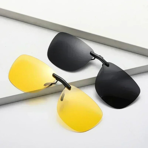 Fishing Square Clip on Sunglasses Black Lens Night Vision Vintage Goggles Clips Anti Glare Fishing Accessories