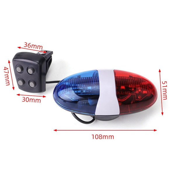 Bicycle Bell 6 LED 4 Tone Bicycle Horn Bike Call LED Bike Police Light Electronic Loud Siren Kid Accessories Bike Scooter MTB