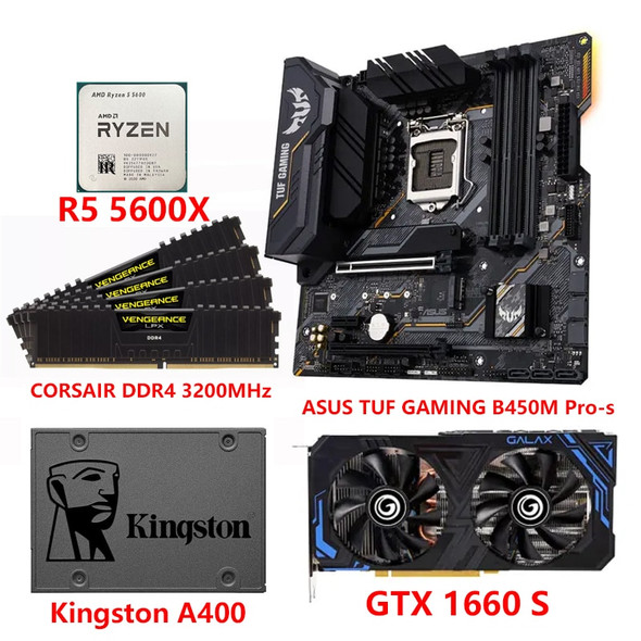 High Performance Gaming PC AMD R5 5600X DDR4 32GB SSD 960GB GTX 1660 super With Audio Cards Desktop DIY RGB Games PC