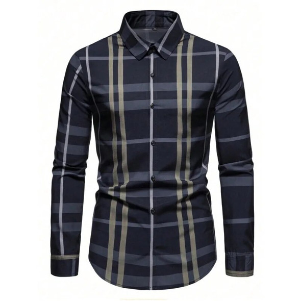7 Styles 2023 Autumn New Shirts High Quality Plaid Stripe Slim Fit Casual Men's Shirts