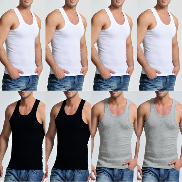 8 Pcs Cotton Mens Sleeveless Tank Top Solid Muscle Vest Men Undershirts O-neck Gymclothing Tees Tops Body Hombre Men Clothing