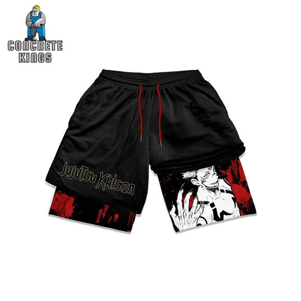 Anime Jujutsu Kaisen Gym Shorts Men 2 In 1 Workout Casual Beach Short Pants Summer Quick Dry Running Fitness Mesh Sport Shorts