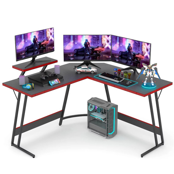 51 Inch L-Shaped Gaming Desk Computer Corner Desk PC Gaming Desk Table with Large Monitor Riser Stand,Black