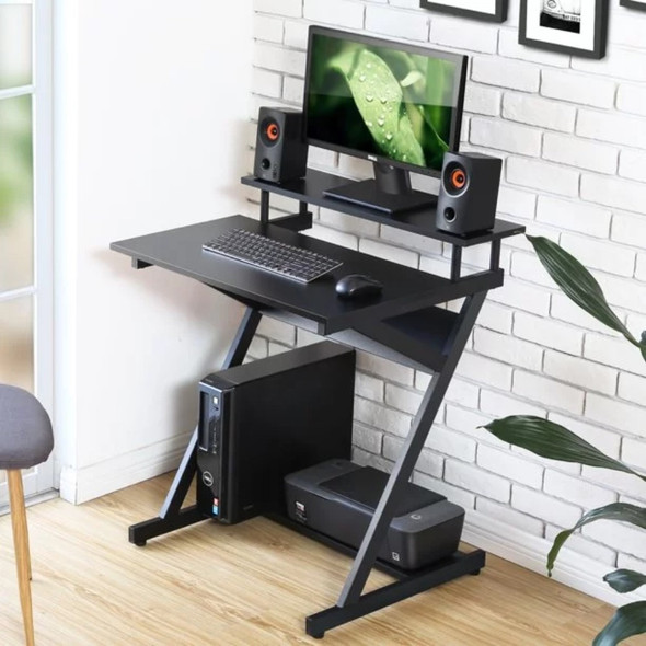 27-Inch Computer Desk for Small Spaces,Small Desk with Monitor Shelf & Bottom Storage Shelves, Unique Z-Shaped Compact Study