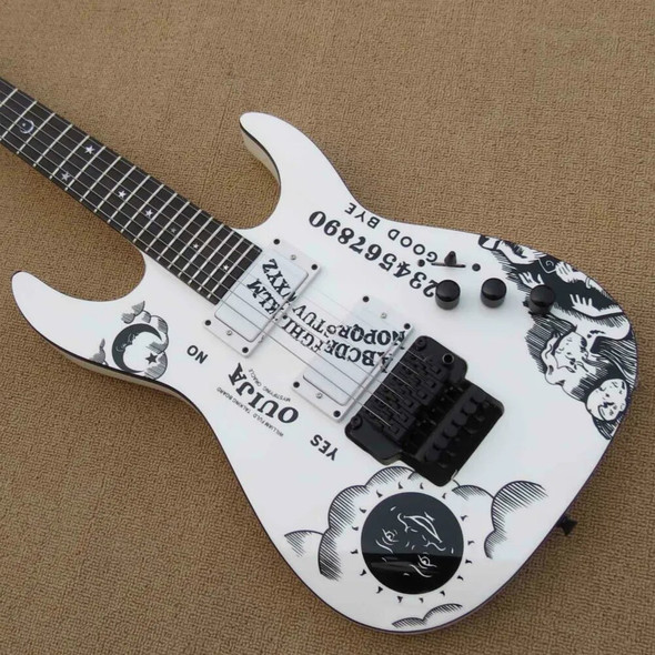 New!!!! Kirk Hammett Ouija Electric Guitar, Solid Body with Personality Patterm Cover,Black Hardware, White Color