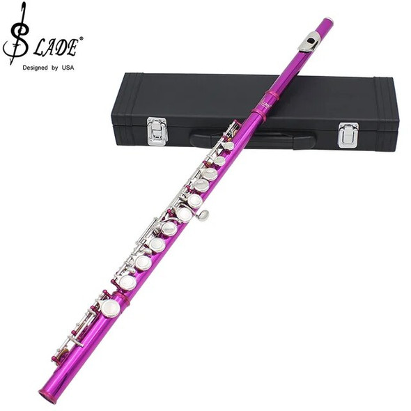 16 Holes C Key Flute Western Concert Cupronickel Red Transverse Flute Woodwind Instrument With Case Screwdriver Cleaning Cloth