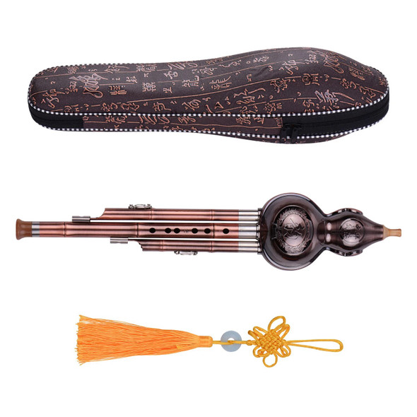 3 Tone C-Key Hulusi Gourd Cucurbit Flute Aluminum with Copper Plated Pipes Chinese Traditional Instrument with Chinese Knot Case