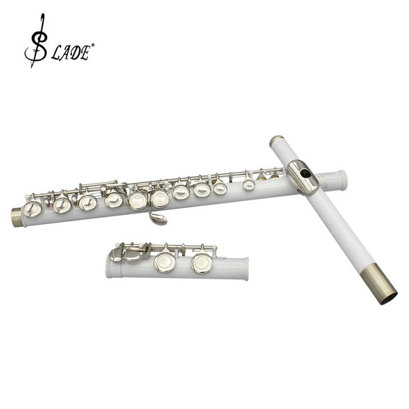 SLADE 16 Holes Flute C Key Professional Closed Open White Flute Silver Plated Concert Flute with Box Cleaning Cloth Stick Gloves