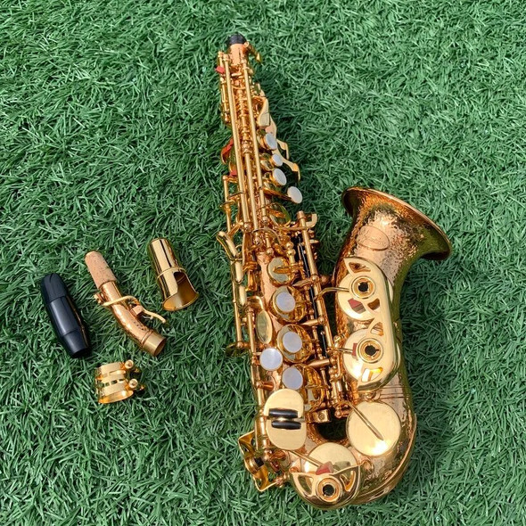 Curved Soprano Saxophone bB Soprano SAX Hand-pounded Gold Curved Soprano Saxophone Handmade Soprano Sax Falling B Saxophone Case