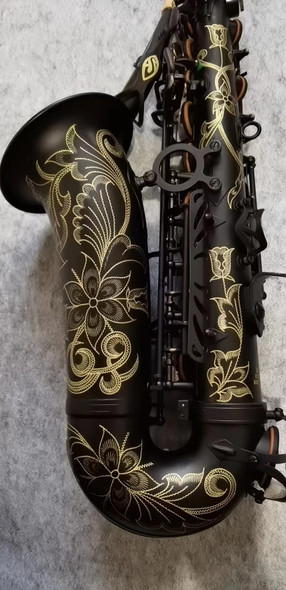 France SAS-R54 Alto Saxophone Eb Tuner Black Plated Gold Carved Body Professional Woodwind With Case Accessories Real Pictures