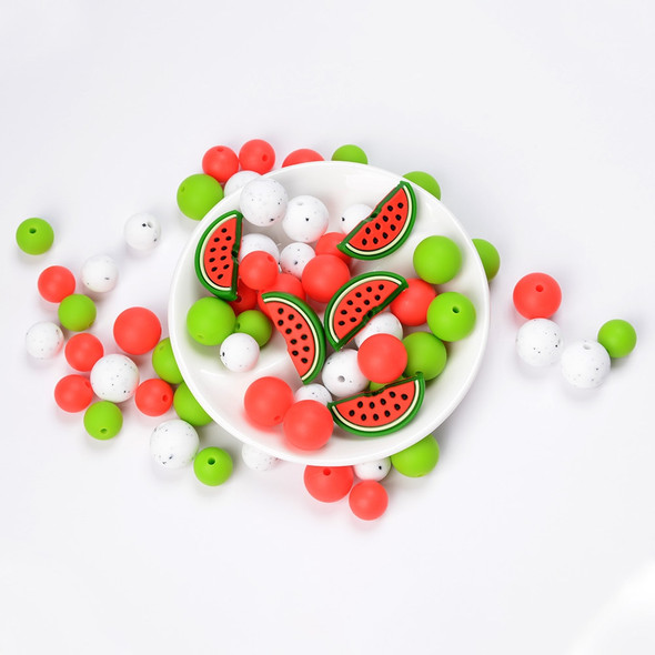 LOFCA 65pc silicone beads bulk DIY Baby Pacifier Chain Pendant Necklace Baby Teether Toys watermelon Teething Beads BPA Free