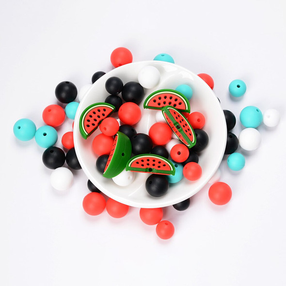 LOFCA 65pc silicone beads bulk DIY Baby Pacifier Chain Pendant Necklace Baby Teether Toys watermelon Teething Beads BPA Free