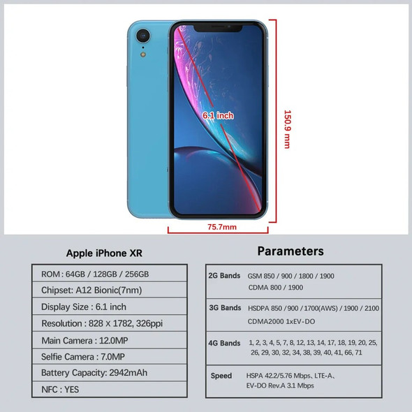 Original Apple iPhone XR Used 4G LTE Mobile Phone Unlocked 6.1" Display 3GB RAM 64GB/128GB/256GB ROM 12MP Camera IOS CellPhone