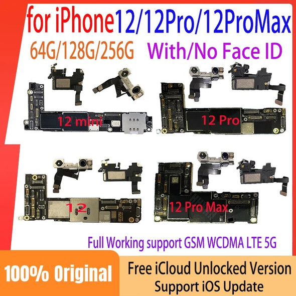 Original Unlocked Logic Board for iPhone 12 Pro Max Motherboard with Face ID Mainboard No iCloud Account Circuit Plate Full Test