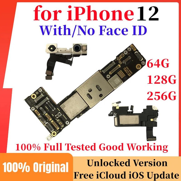 Original Unlocked Logic Board for iPhone 12 Pro Max Motherboard with Face ID Mainboard No iCloud Account Circuit Plate Full Test