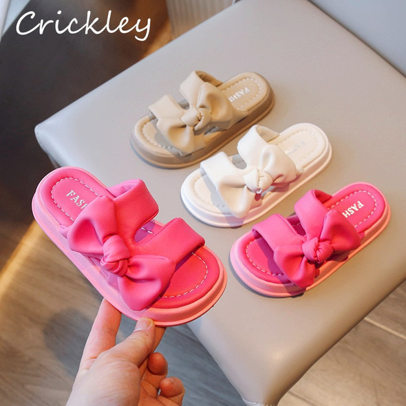 Summer Bow Solid Children Slippers 2023 Fashion PU Leather Soft Sole Beach Shoes For Kids Princess Anti Slip Girls Slippers Summer Bow Solid Children Slippers 2023 Fashion PU Leather Soft Sole Beach Shoes For Kids Princess Anti Slip Girls Slippers