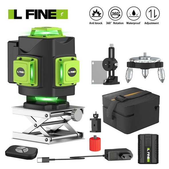 LFINE Nivel Laser 360 Laser Level Self-Leveling 4D 16 Lines Green Lights Construction Tools