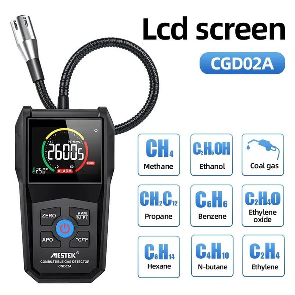 CGD02A Combustible Gas Detector Analyzer 50000 PPM 100% LEL Gas Leak Detector LCD Screen Sound and Light Alarm Gas Analyzer CGD02A Combustible Gas Detector Analyzer 50000 PPM 100% LEL Gas Leak Detector LCD Screen Sound and Light Alarm Gas Analyzer
