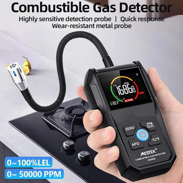CGD02A Combustible Gas Detector Analyzer 50000 PPM 100% LEL Gas Leak Detector LCD Screen Sound and Light Alarm Gas Analyzer CGD02A Combustible Gas Detector Analyzer 50000 PPM 100% LEL Gas Leak Detector LCD Screen Sound and Light Alarm Gas Analyzer
