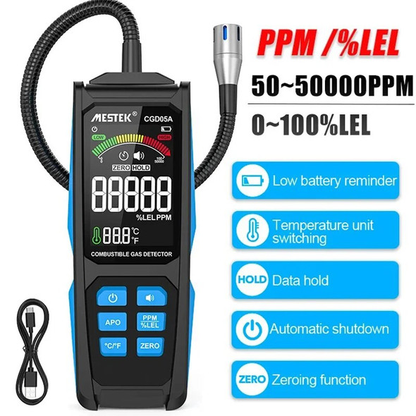 CGD05A Handheld Gas Leak Detector PPM LEL Gas Analyzer Sound & Screen Alarm Combustible Flammable Natural Methane Gas Detector